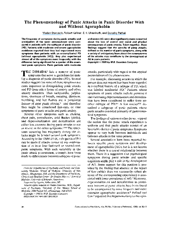 (PDF) The phenomenology of panic attacks in panic disorder with and ...