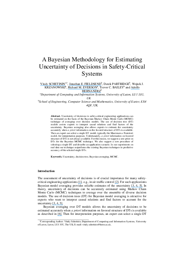 (PDF) A Bayesian Methodology for Estimating Uncertainty of Decisions in ...