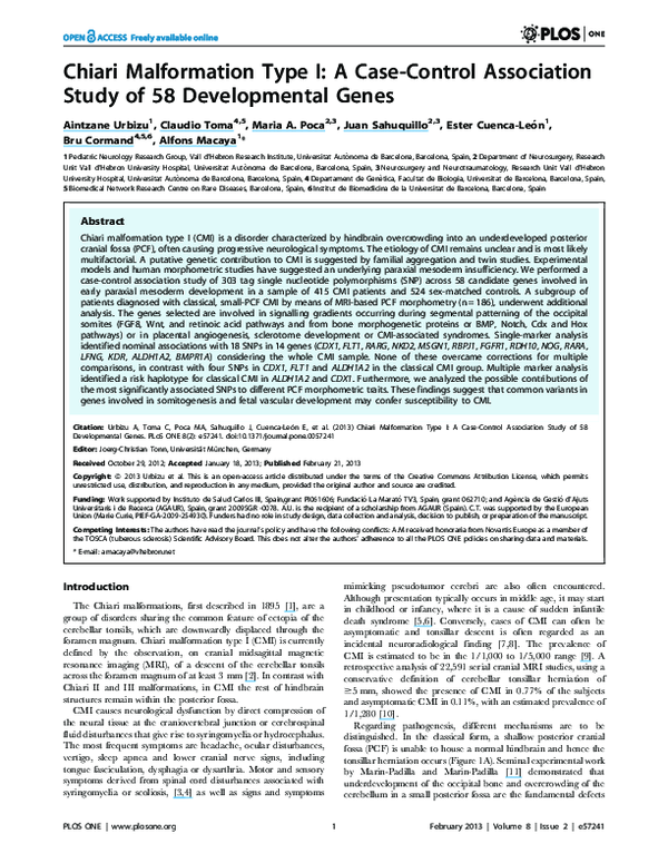 (PDF) Chiari Malformation Type I: A Case-Control Association Study of ...