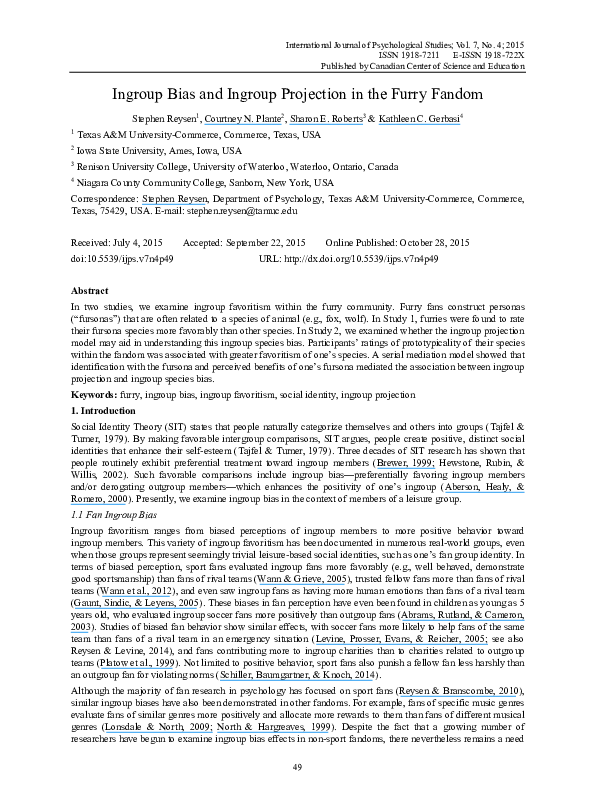 (PDF) Ingroup Bias and Ingroup Projection in the Furry Fandom