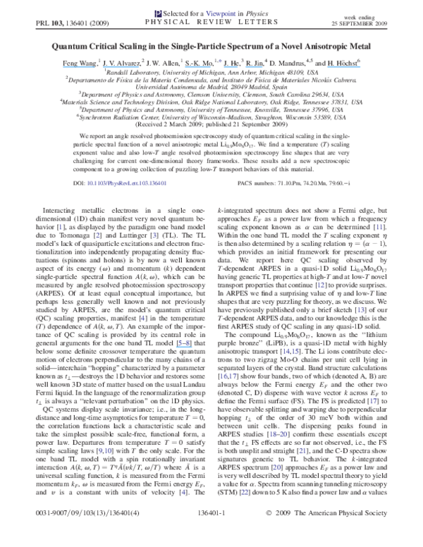 (PDF) Quantum Critical Scaling in the Single-Particle Spectrum of a ...