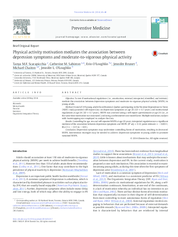 (PDF) Physical activity motivation mediates the association between ...