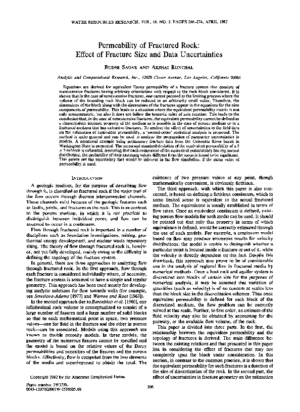 (PDF) Permeability of fractured rock: Effect of fracture size and data ...