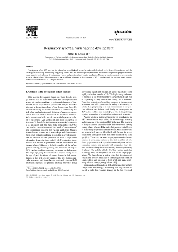 (PDF) Respiratory syncytial virus vaccine development