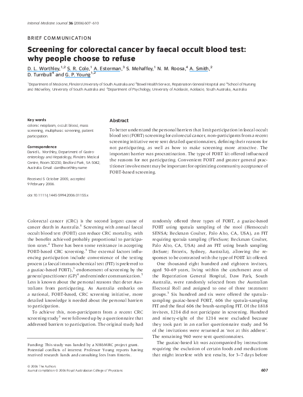 (PDF) Screening for colorectal cancer by faecal occult blood test: why ...
