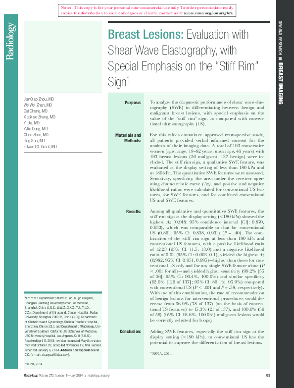 (PDF) Breast lesions: Evaluation with Shear Wave Elastography, with ...