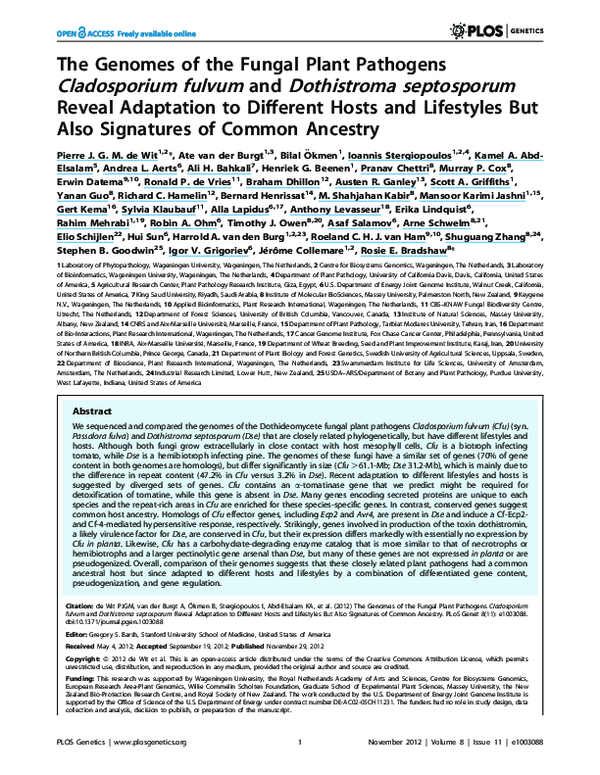 (PDF) The Genomes of the Fungal Plant Pathogens Cladosporium fulvum and ...