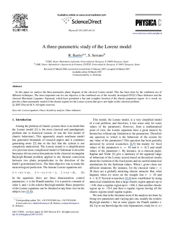 (PDF) A three-parametric study of the Lorenz model