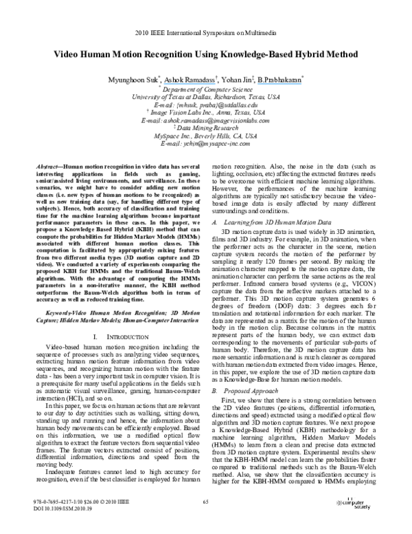 (PDF) Video Human Motion Recognition Using Knowledge-Based Hybrid Method