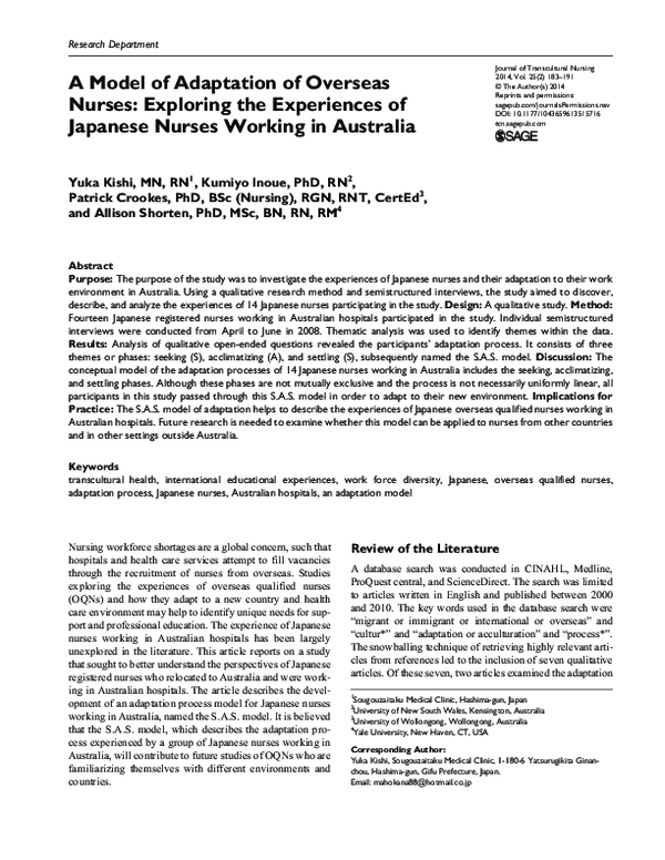(PDF) A Model of Adaptation of Overseas Nurses: Exploring the ...