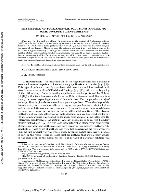 (PDF) The Method of Fundamental Solutions Applied to Some Inverse ...