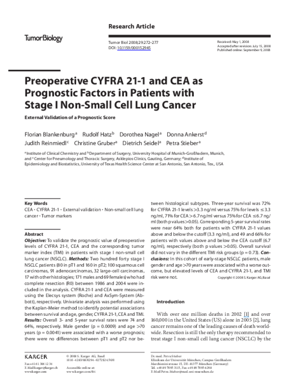 (PDF) Preoperative CYFRA 21-1 and CEA as prognostic factors in patients ...