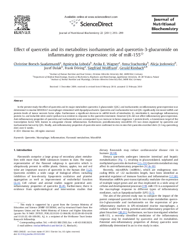 (PDF) Effect of quercetin and its metabolites isorhamnetin and ...