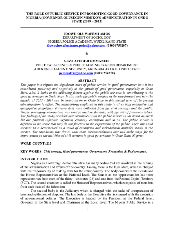 (DOC) THE ROLE OF PUBLIC SERVICE IN PROMOTING GOOD GOVERNANCE IN ...