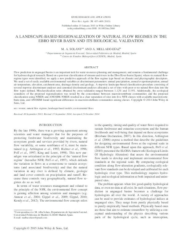 (PDF) A LANDSCAPE-BASED REGIONALIZATION OF NATURAL FLOW REGIMES IN THE ...