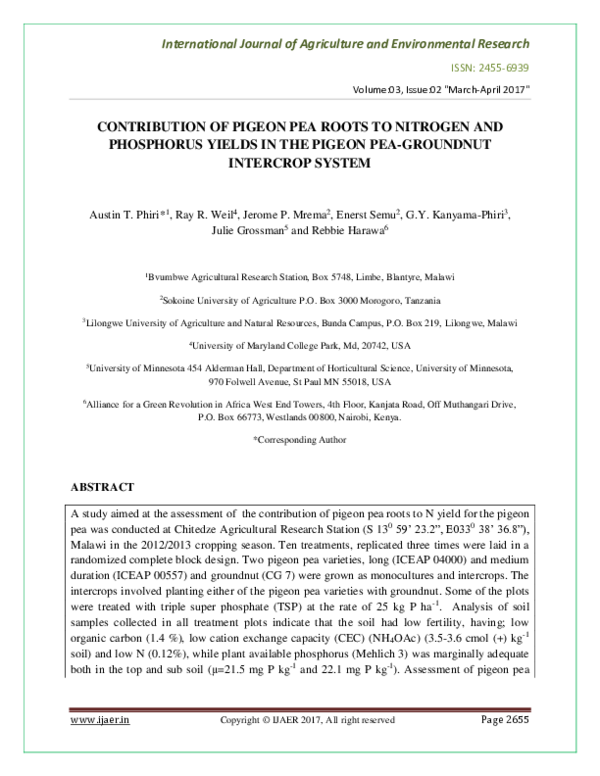 (PDF) CONTRIBUTION OF PIGEON PEA ROOTS TO NITROGEN AND PHOSPHORUS