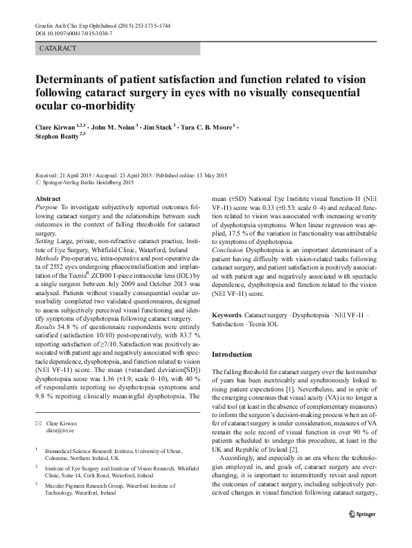 (PDF) Determinants of patient satisfaction and function related to ...
