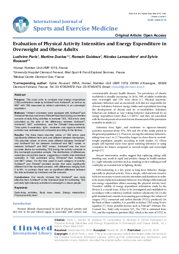 (PDF) Comparison of total energy expenditure assessed by two devices in ...