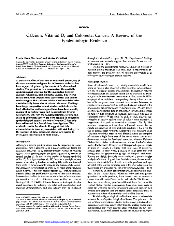 (PDF) Calcium, vitamin D, and colorectal cancer a review of the