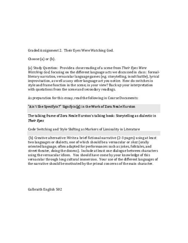 Persuasive Essay Samples High School Assignment On Their Eyes Were Watching God Mary Galbraith Academiaedu I Needsomeone Help On My Lab Report also Psychology As A Science Essay Assignment On Their Eyes Were Watching God Mary Galbraith Proposal Example Essay