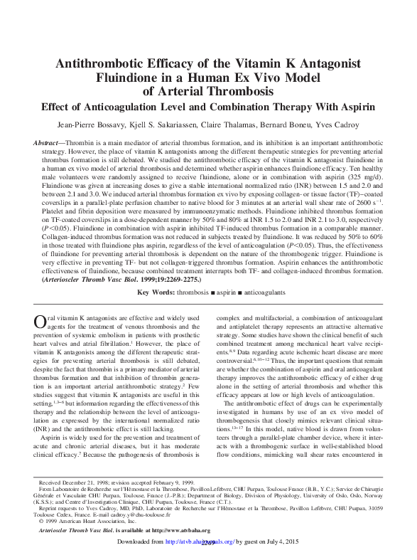 (PDF) Antithrombotic Efficacy of the Vitamin K Antagonist Fluindione in