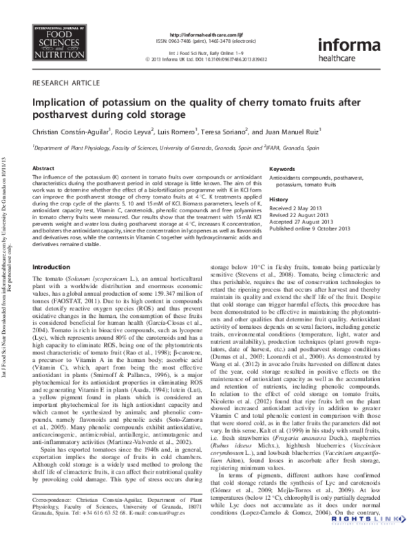 (PDF) Implication of potassium on the quality of cherry tomato fruits ...