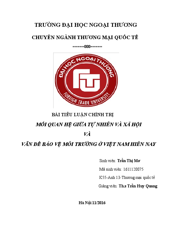 First page of “BÀI TIỂU LUẬN CHÍNH TRỊ”