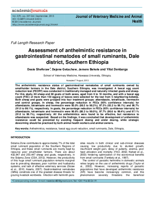 (PDF) Assessment of anthelmintic resistance in gastrointestinal ...