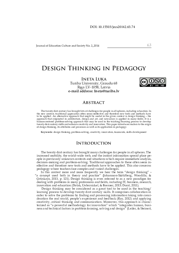 (PDF) Design Thinking in Pedagogy