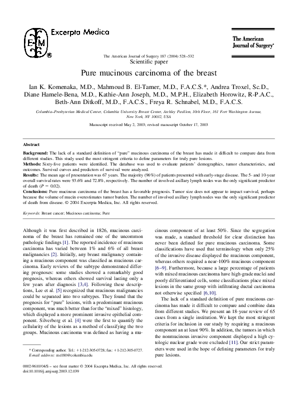 (PDF) Pure mucinous carcinoma of the breast