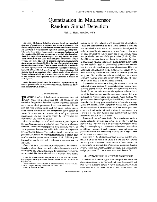 (PDF) Quantization in multisensor random signal detection Rick S Blum