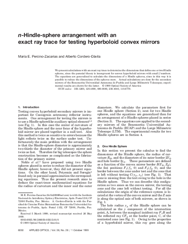 (PDF) n-Hindle-Sphere Arrangement with an Exact Ray Trace for Testing ...
