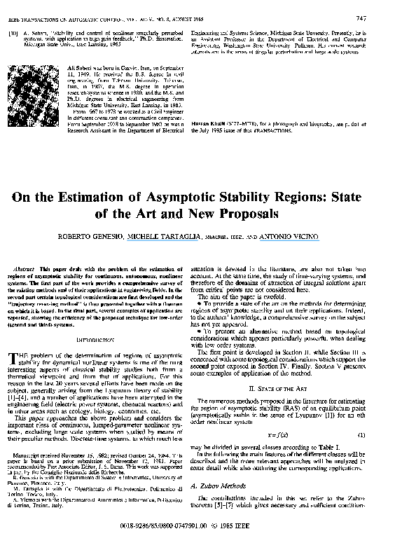 (PDF) On the estimation of asymptotic stability regions: State of the ...
