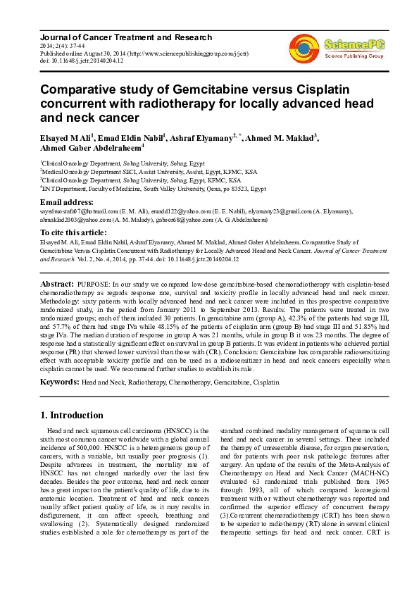 (PDF) Comparative study of Gemcitabine versus Cisplatin concurrent with ...