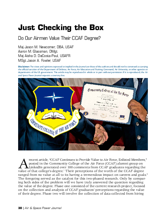 (PDF) Just Checking the Box: Do Our Airmen Value Their CCAF Degree