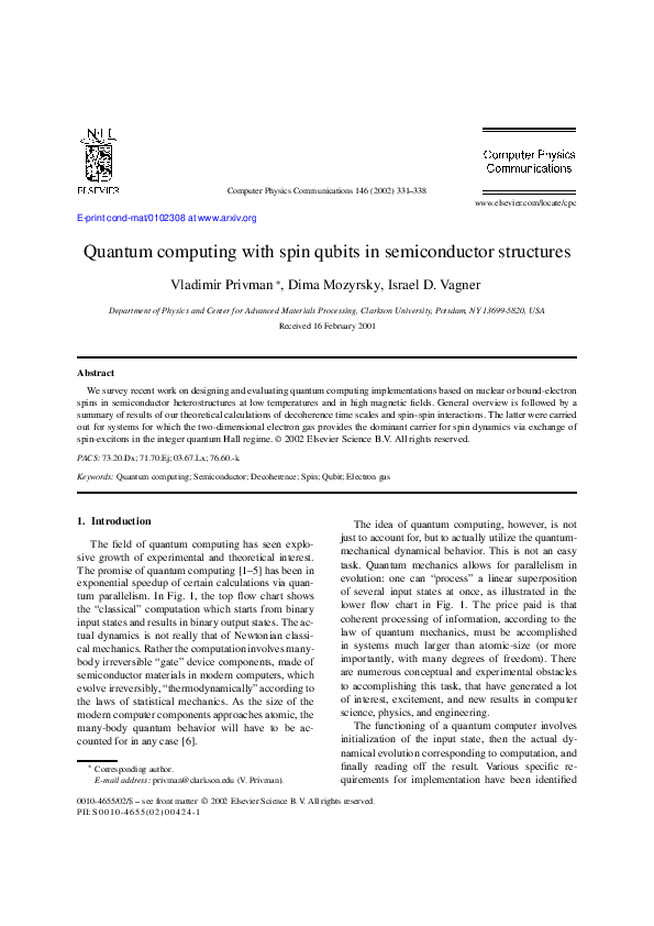 (PDF) Quantum computing with spin qubits in semiconductor structures