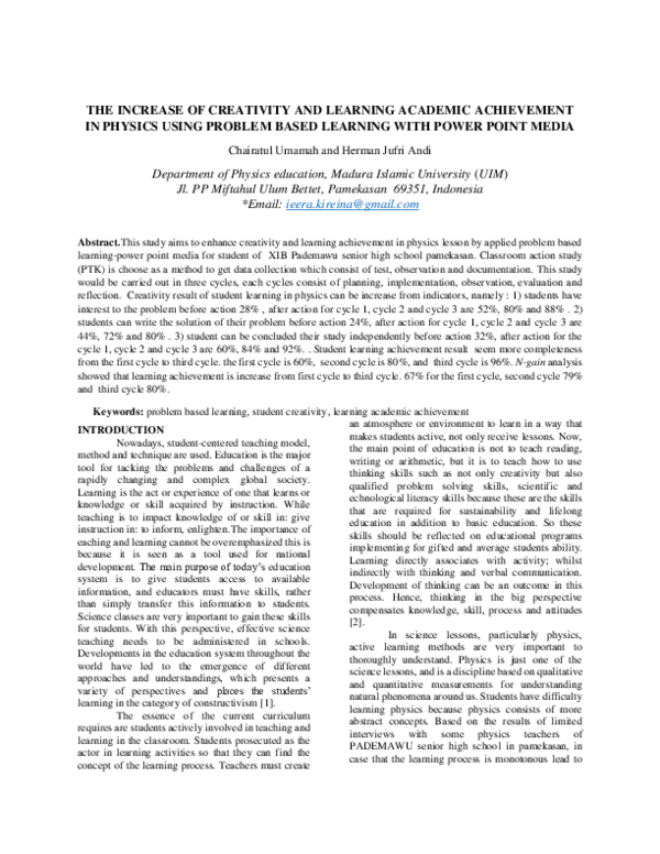 (PDF) THE INCREASE OF CREATIVITY AND LEARNING ACADEMIC ACHIEVEMENT IN ...
