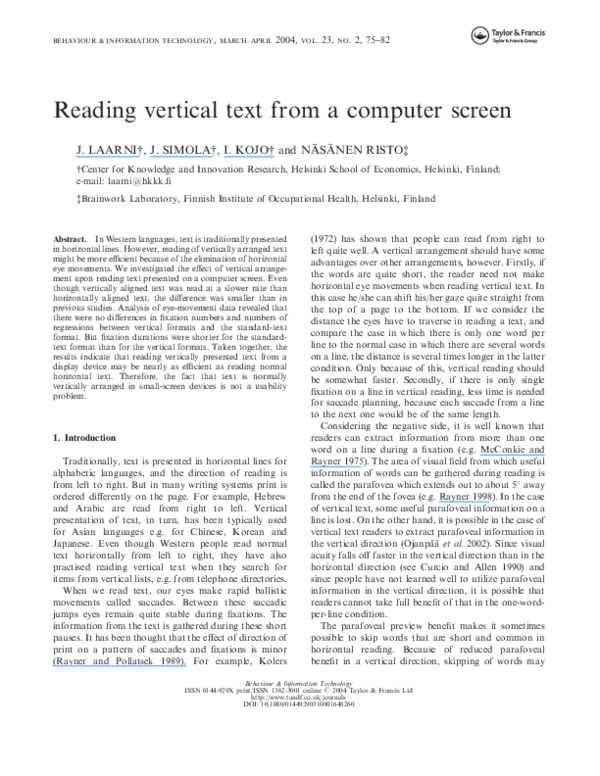 (PDF) Reading vertical text from a computer screen Jaana Simola