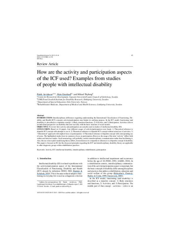 (PDF) How are the activity and participation aspects of the ICF used ...