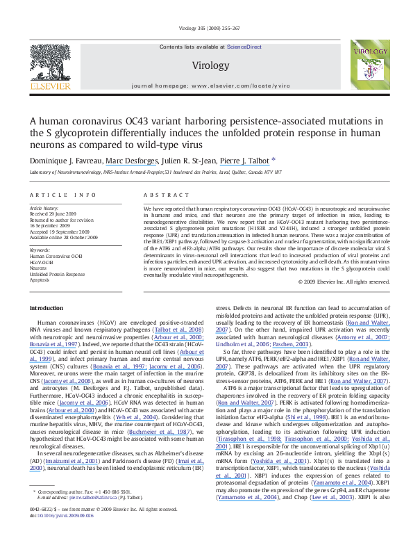 (PDF) A human coronavirus OC43 variant harboring persistence-associated ...