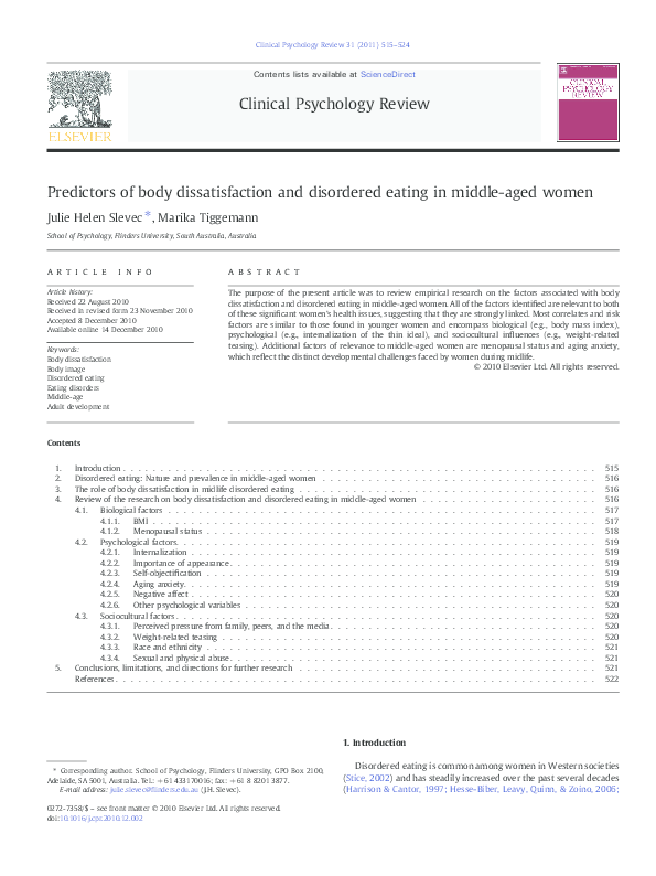 (PDF) Predictors of body dissatisfaction and disordered eating in ...