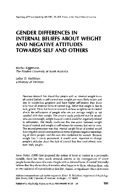 (PDF) Gender Differences in Internal Beliefs About Weight and Negative ...