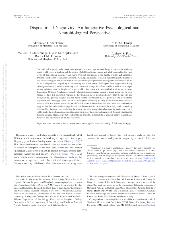 (PDF) Dispositional Negativity: An Integrative Psychological and ...