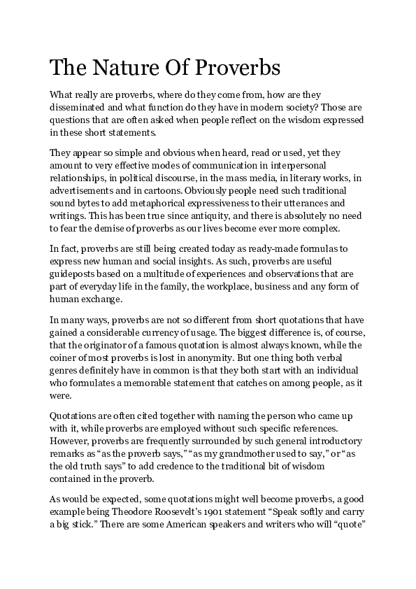 (DOC) The Nature Of Proverbs