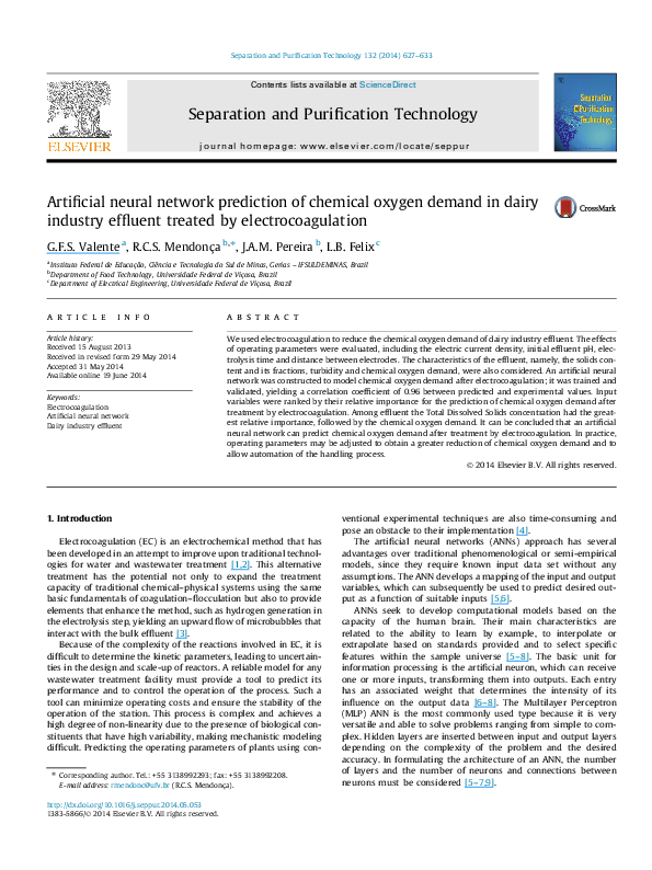 (PDF) Artificial neural network prediction of chemical oxygen demand in ...