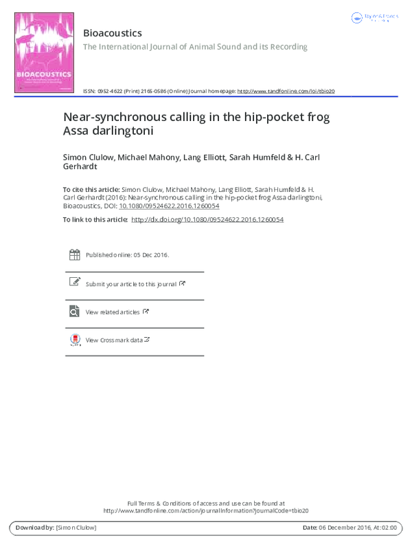 (PDF) Near-synchronous calling in the hip-pocket frog Assa darlingtoni