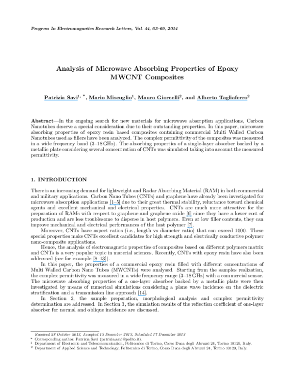 (PDF) Analysis of Microwave Absorbing Properties of Epoxy MWCNT Composites