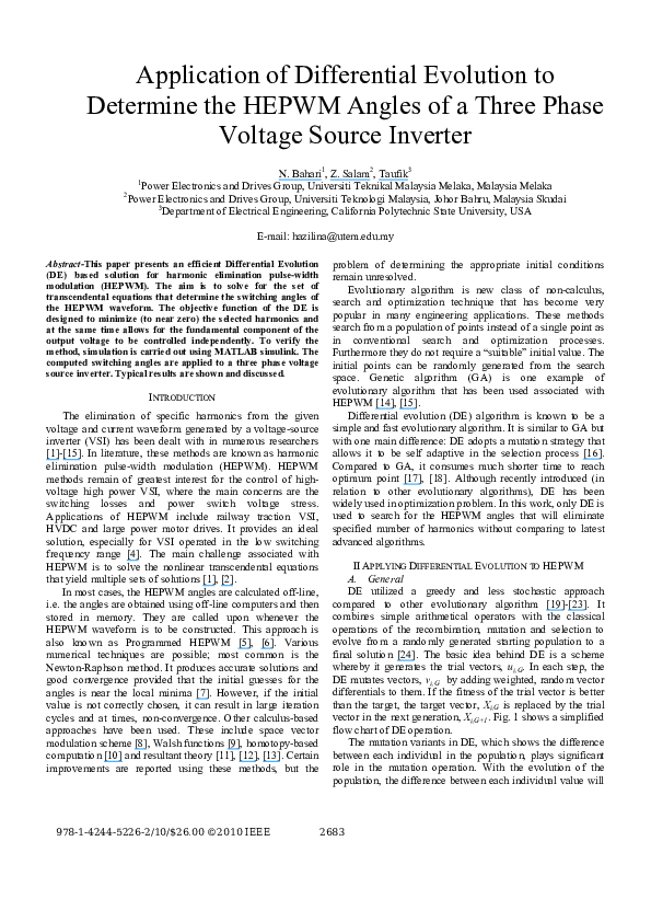(PDF) Application of Differential Evolution to determine the HEPWM