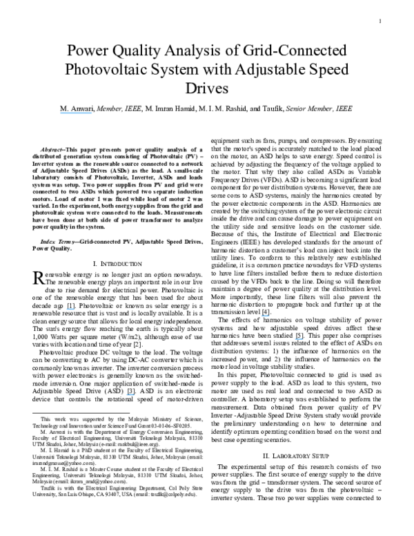 (PDF) Power quality analysis of gridconnected photovoltaic system with