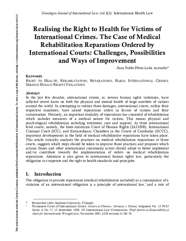 (PDF) Realising the Right to Health for Victims of International Crimes ...